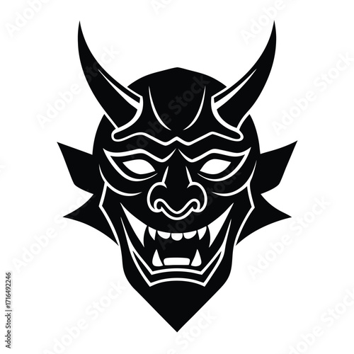 traditional asian oni demon mask logo flat color