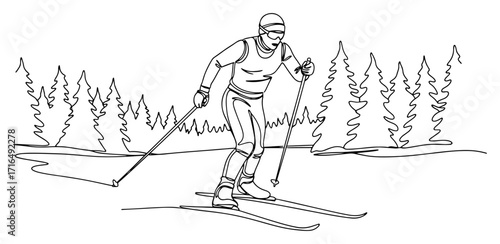 Cross-Country Skier in Winter Forest black shape vector laser cutting engraving monochrome print