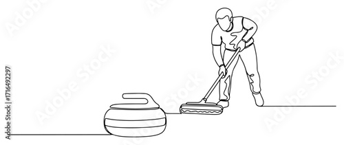 Curling Player Sweeping Stone on Ice black shape vector laser cutting engraving monochrome print