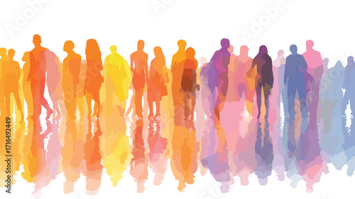 Dynamic Crowd Silhouette on White Background Dive