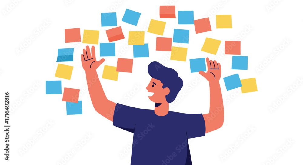 Fototapeta premium Dynamic brainstorming session with sticky notes creating visual connections