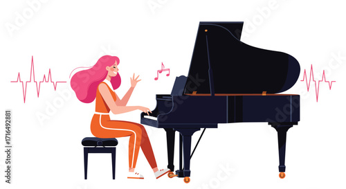 Enchanting pianist illustration conveying harmonic expression and artistic passion