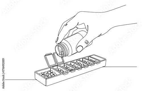 hand pouring pills into pill organizer clip art preview