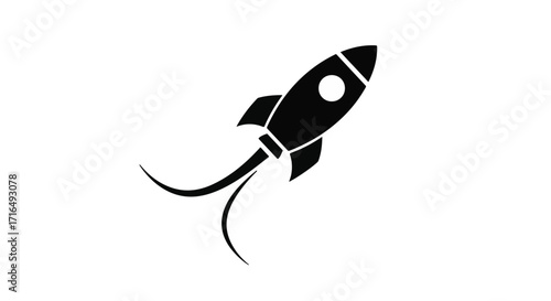 Sleek rocket launching upwards with fiery trail against a stark white background, symbolizing innovation and rapid progress.