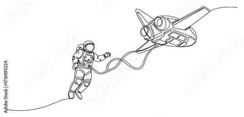 Astronaut Spacewalk Near Orbital Shuttle With Safety Tether black shape vector laser cutting engraving monochrome print