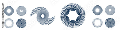 Spiral and swirl motion twisting circles design element set. Vector illustration