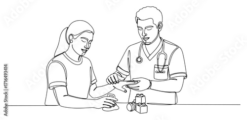 Doctor Checking Blood Glucose with Glucometer black shape vector laser cutting engraving monochrome print