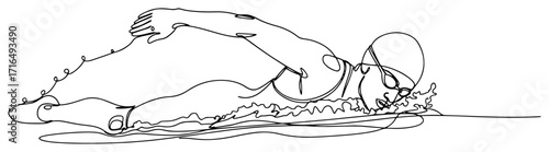 Swimmer Doing Freestyle Stroke Line Art