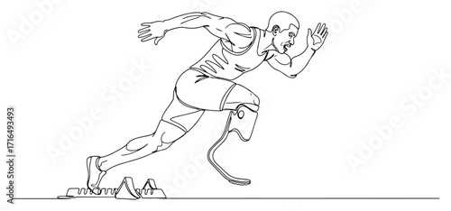 Paralympic Sprinter With Blade Prosthetic at Start Line Art