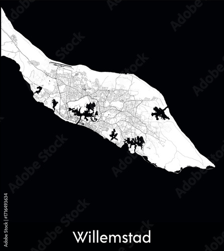 Willemstad city map, Curaçao - Topographic vector map poster