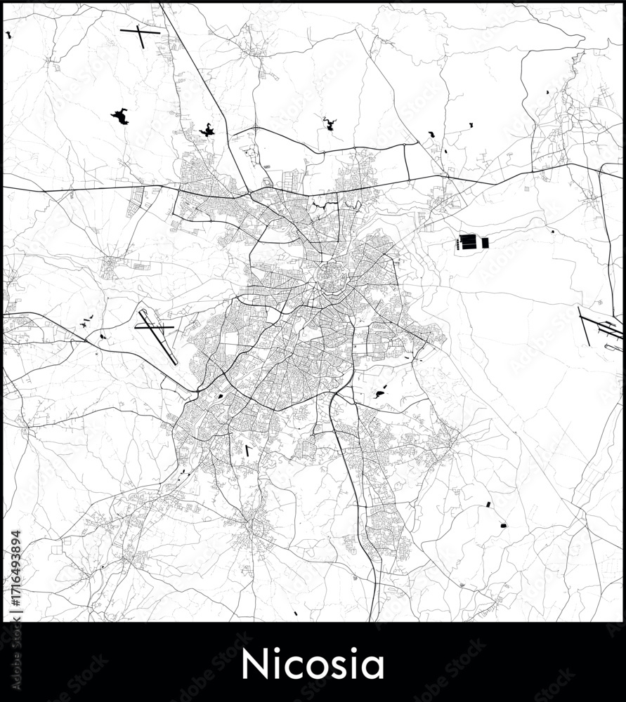 Fototapeta premium Nicosia city map, Cyprus - Topographic vector map poster