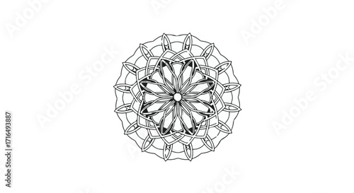 Intricate geometric mandala pattern on a clean white background, symbolizing harmony and symmetry.