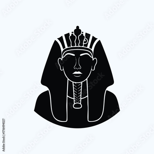 Black silhouette of an ancient Egyptian pharaoh wearing a traditional headdress and ceremonial beard symbolizing royalty