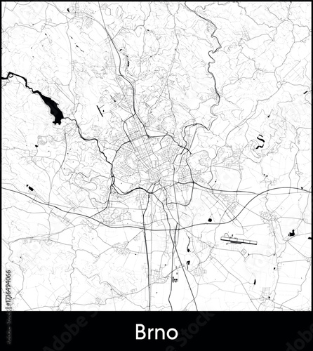 Brno city map, Czech Republic - Topographic vector map poster