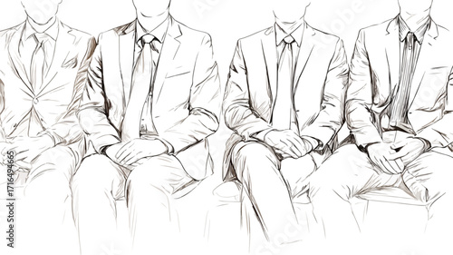 Sophisticated Business People in Elegant Suits Sitting Together with Hands Crafted in EPS Format