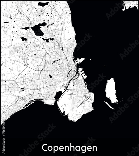 Copenhagen city map, Denmark - Topographic vector map poster
