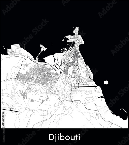 Djibouti city map, Djibouti - Topographic vector map poster