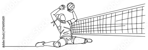 Sitting Volleyball Paralympic Athlete Near Net black shape vector laser cutting engraving monochrome print