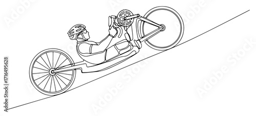 Handcycle Para Cycling Athlete Climbing Hill black shape vector laser cutting engraving monochrome print