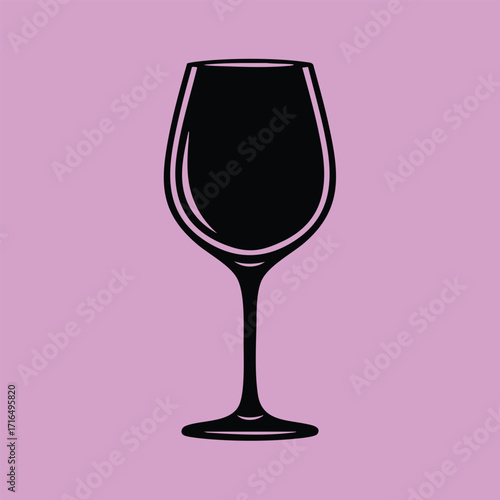 Black silhouette of an elegant wine glass with a long stem on a solid pastel purple background