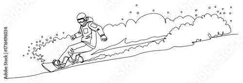 Snowboarder Carving a Turn on a Snowy Mountain Slope