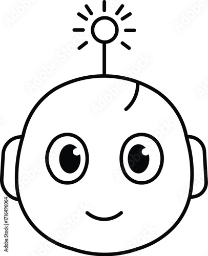 Cute Robot Face With Idea Light Bulb Head Cartoon Vector Icon