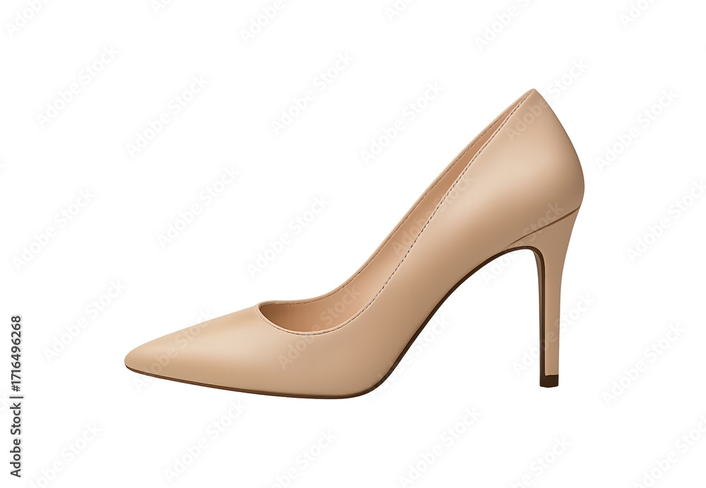 Obraz premium A single elegant nude leather high heel pump shoe isolated on transparent background