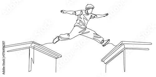 Parkour Athlete Leaping Between Rooftops black shape vector laser cutting engraving monochrome print