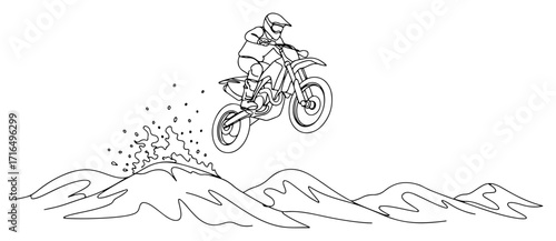 Motocross Rider Jumping Dirt Bike Over Dunes black shape vector laser cutting engraving monochrome print