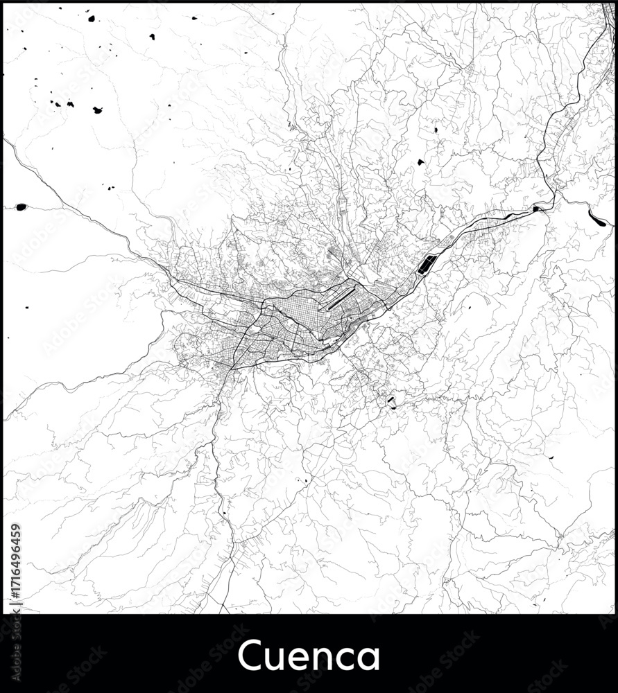 Obraz premium Cuenca city map, Ecuador - Topographic vector map poster