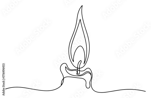Single Candle Flame Minimal Line Art