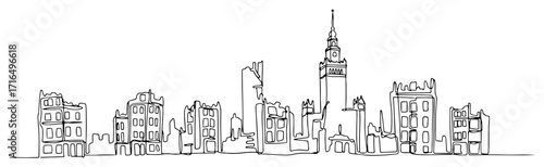 Warsaw Skyline Continuous Line Cityscape Illustration
