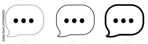 Set of three distinct chat message bubble icons with ellipsis for modern digital communication and user interface design, representing ongoing dialogue and interactive online conversations.
