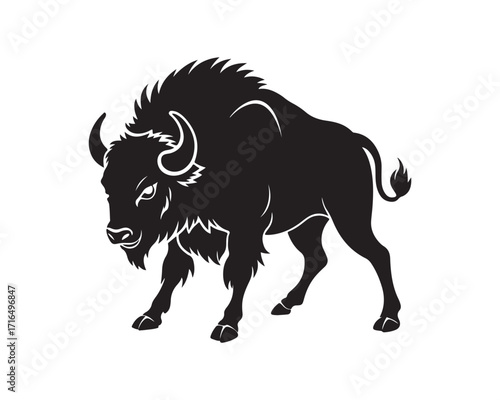 aggressive, Jumping, Angry, American, Bison Silhouette Vector Logo 