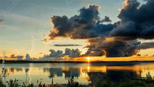 Stunning Thunderstorm Over Scenic Lake Weather Nature Video