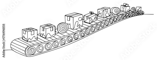 Conveyor Belt with Holiday Sweets and Gifts Illustration