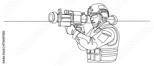 One Line Soldier Aiming Shoulder Rocket Launcher Illustration
