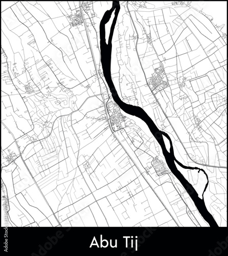 Abu Tij city map, Egypt - Topographic vector map poster