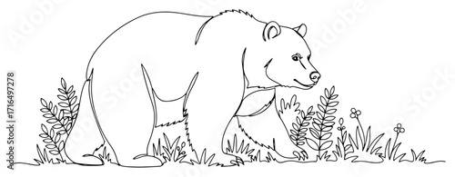 Bear Walking Through Forest Foliage black shape vector laser cutting engraving monochrome print