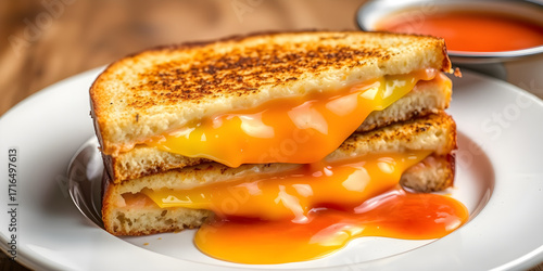 Wallpaper Mural Grilled cheese sandwich oozes melting cheese; served with tomato soup. Food photography for recipe, marketing, blog, or editorial use Torontodigital.ca