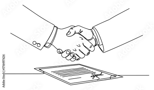 Business Partnership Agreement with a Handshake and Signed Contract