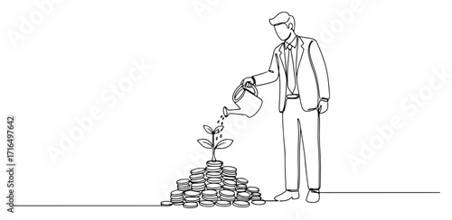 Businessman Watering Money Plant Investment Growth black shape vector laser cutting engraving monochrome print
