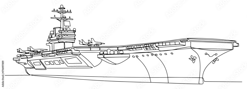 Obraz premium Modern Military Aircraft Carrier with Jets on Deck