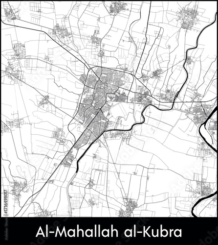 Al Mahallah al Kubra city map, Egypt - Topographic vector map poster