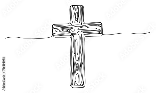 One Line Wooden Christian Cross Vector Illustration