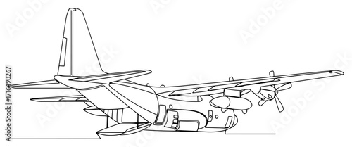 Military Transport Aircraft C-130 Hercules Line Art
