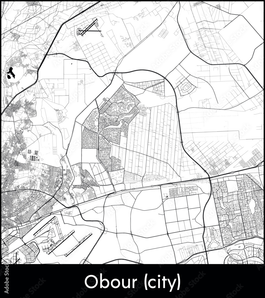 Naklejka premium Obour (city) city map, Egypt - Topographic vector map poster