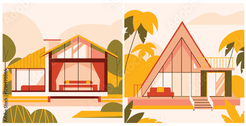 Contemporary hut design blending traditional tribal elements with modern minimalist architecture Vector art design
