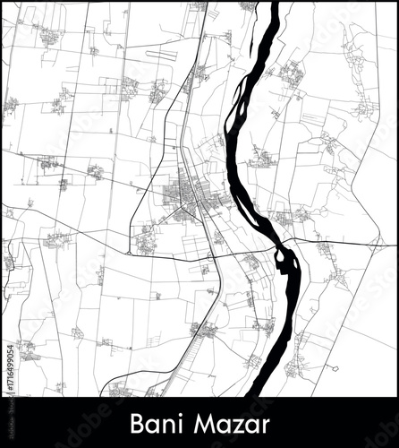 Bani Mazar city map, Egypt - Topographic vector map poster