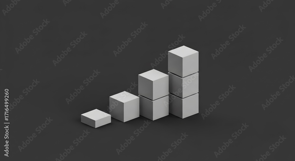 Fototapeta premium Abstract icon of layered cubes forming growth line